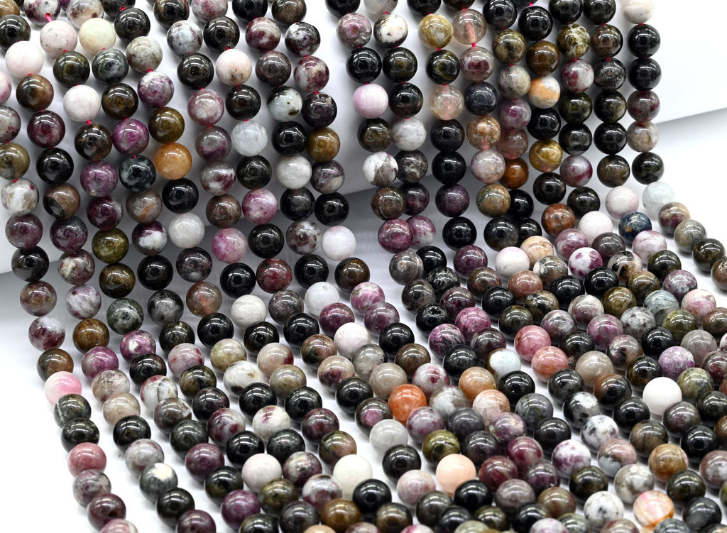 Бусины из турмалина шарик 8,5мм, 39см, 47 бусин Радуга камня