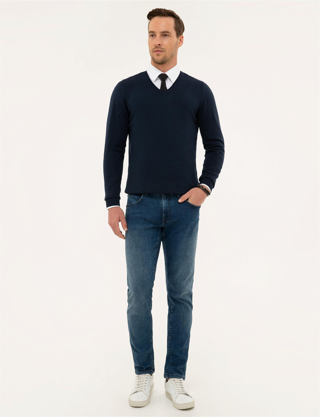 Lacivert Slim Fit V Yaka Basic Triko Kazak - Pierre cardin фото 5