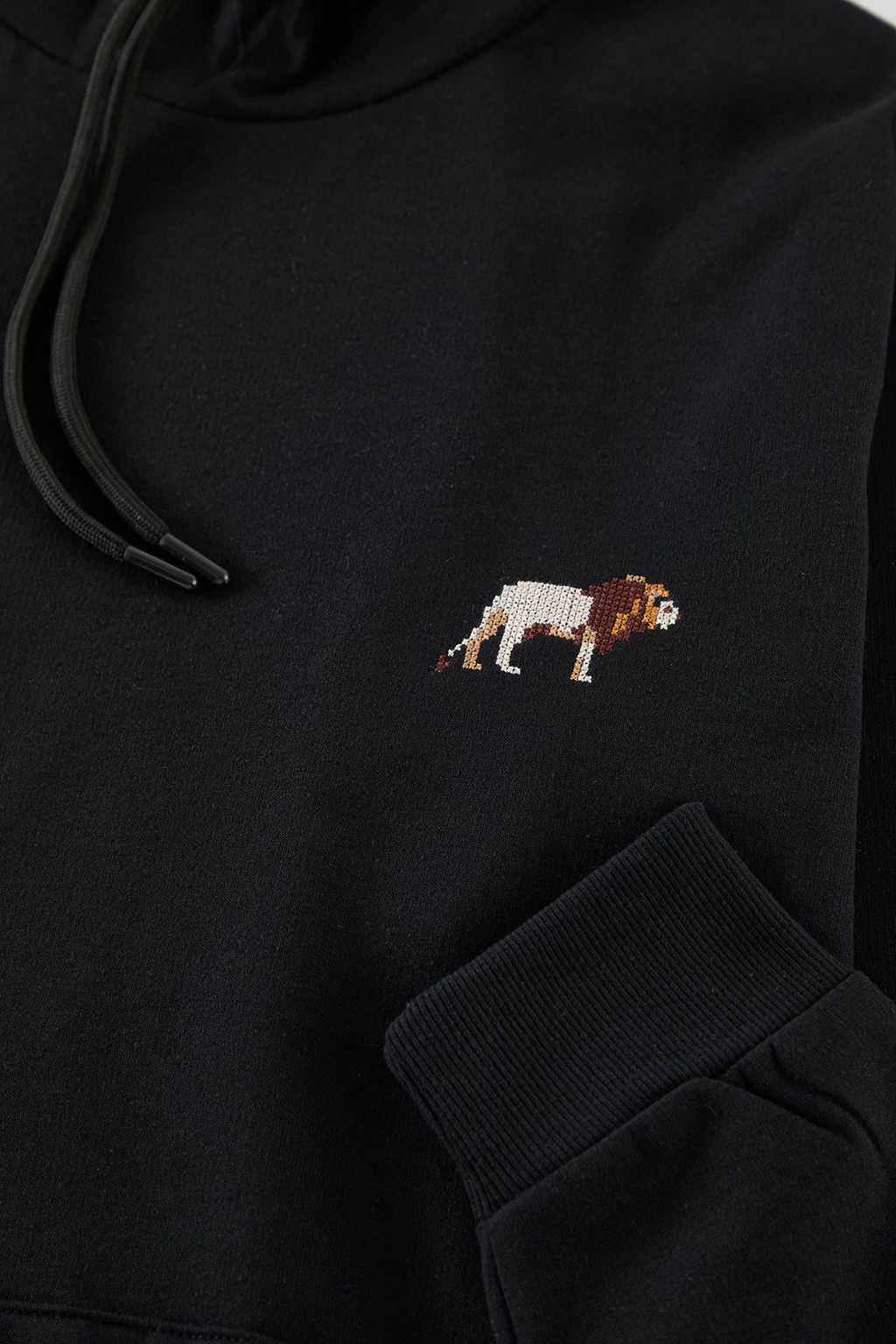 TRENDYOL MAN Siyah Oversize/Genis Kesim Aslan Nak?sl? Ici Polarl? Kapusonlu Sweatshirt TMNAW25SW00165 - Trendyolmilla фото 8