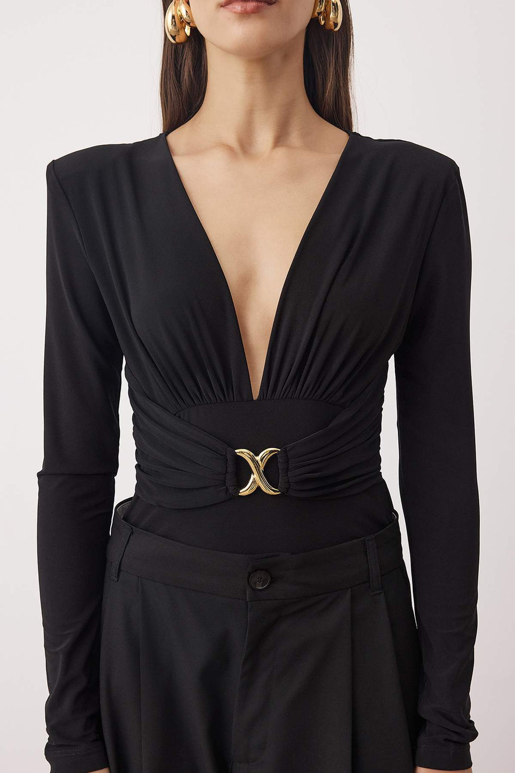 Siyah Duz V Yaka Uzun Orme Sandy Body TPRAW26BD00021 - Trendyolmilla фото 3