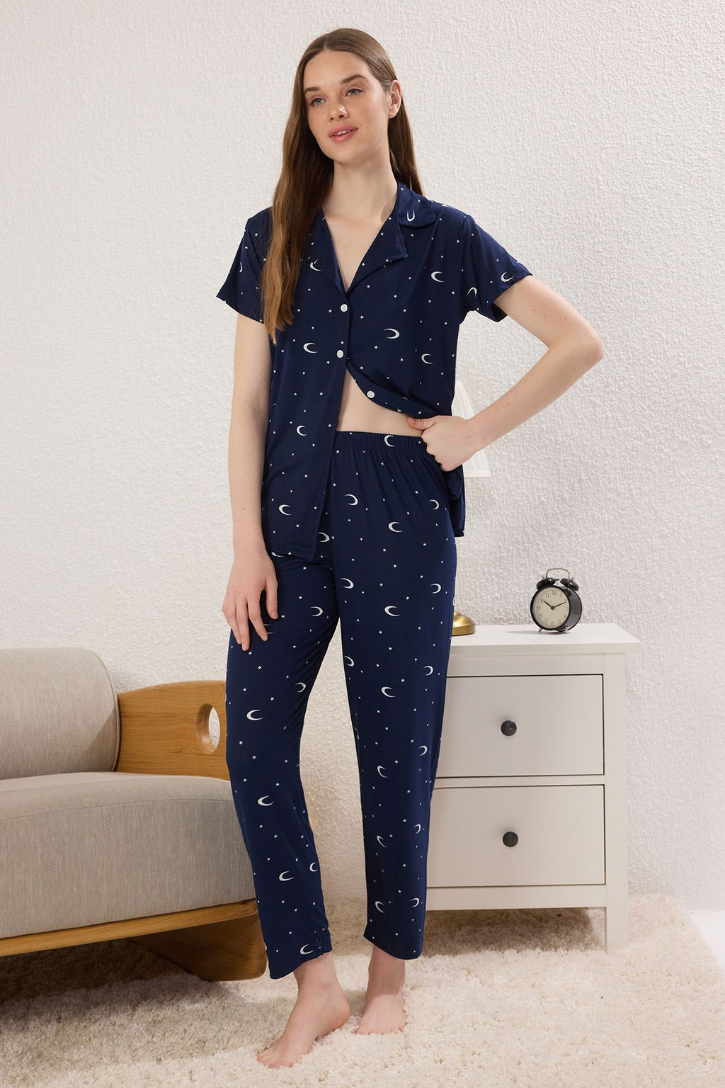 Trendyolmilla Pembe Galaksi Desenli Orme Pijama Tak?m? THMSS25PT00380