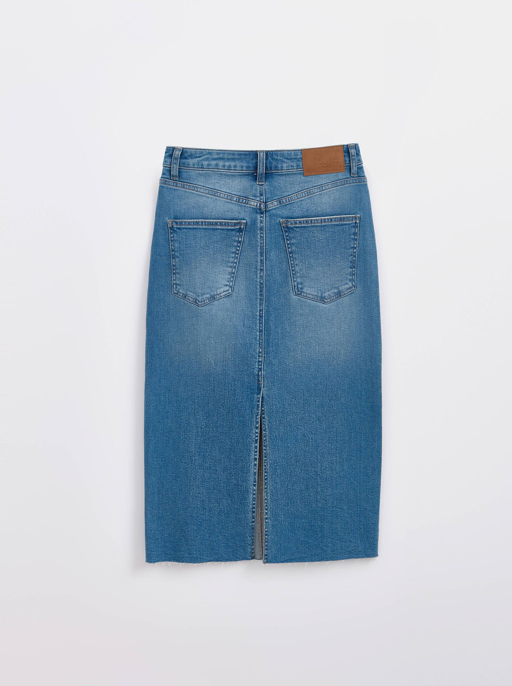 CONTE CON-633 Джинсовая юбка-midi с разрезом и необработанным краем blue