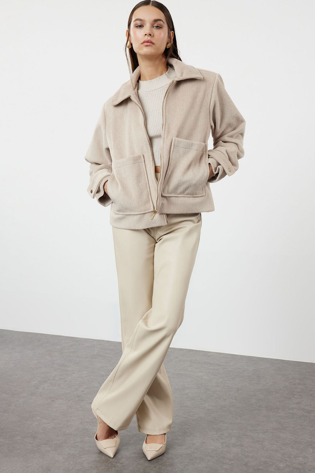 TRENDYOLMILLA Vizon Oversize Kal?p Kase Ince Ceket Mont TWOAW25MO00084  фото 9