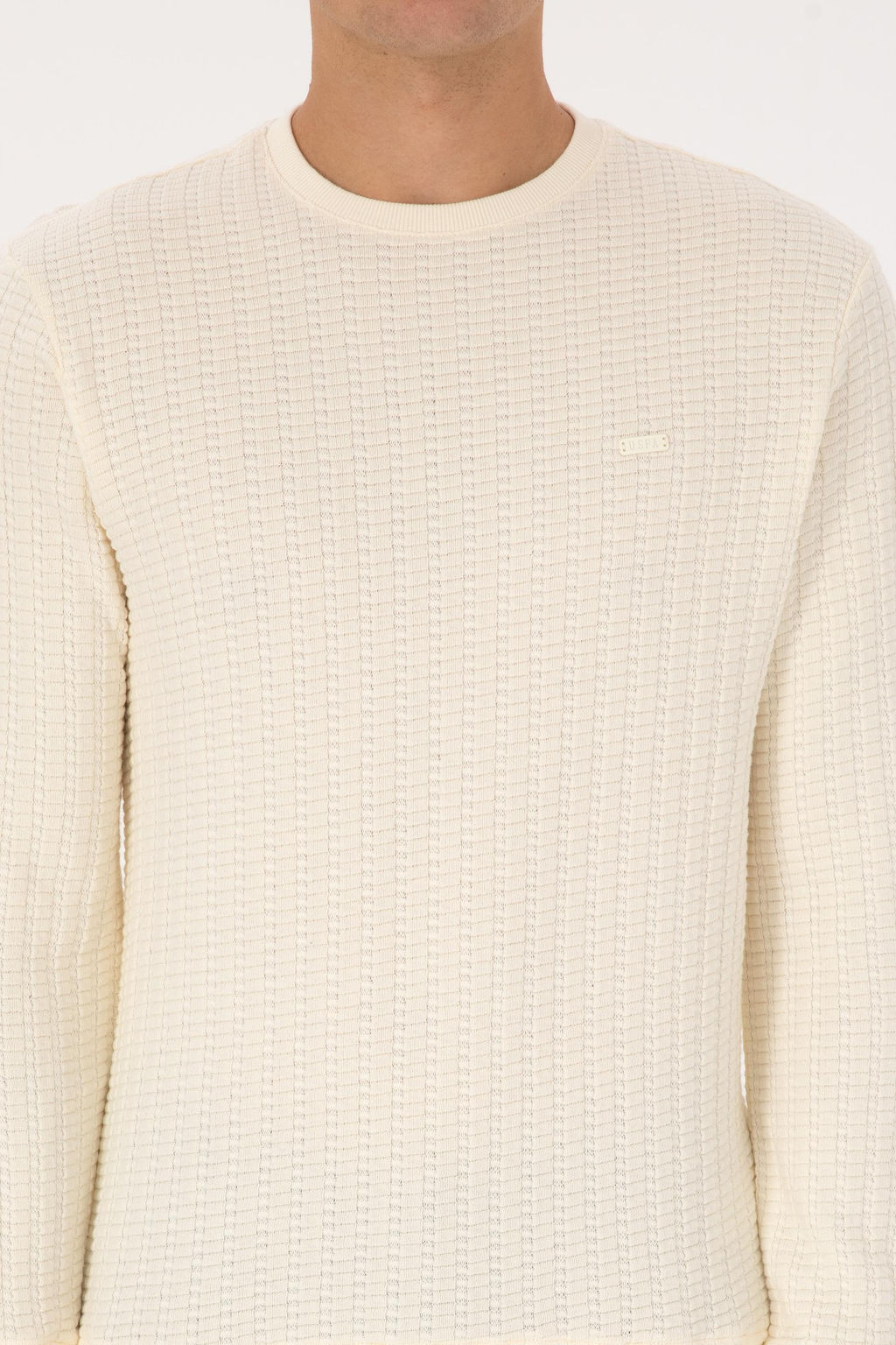Erkek Regular Fit Bisiklet Yaka Desenli Krem Sweatshirt