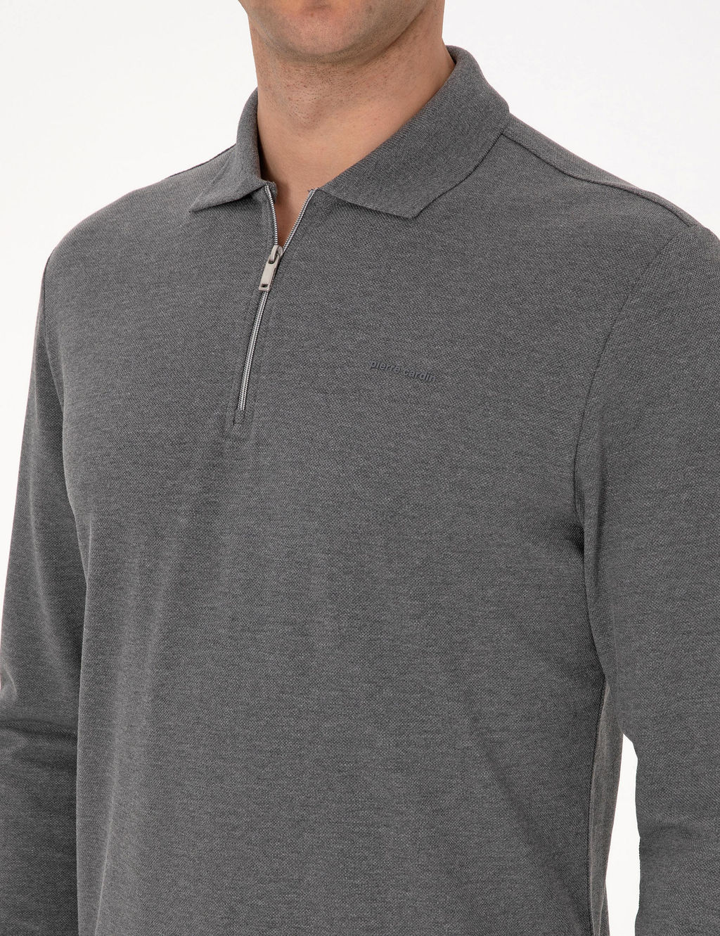 Antrasit Melanj Slim Fit K_vr_lmaz Fermuarl_ Polo Yaka Basic Pike Sweatshirt - Pierre cardin фото 6