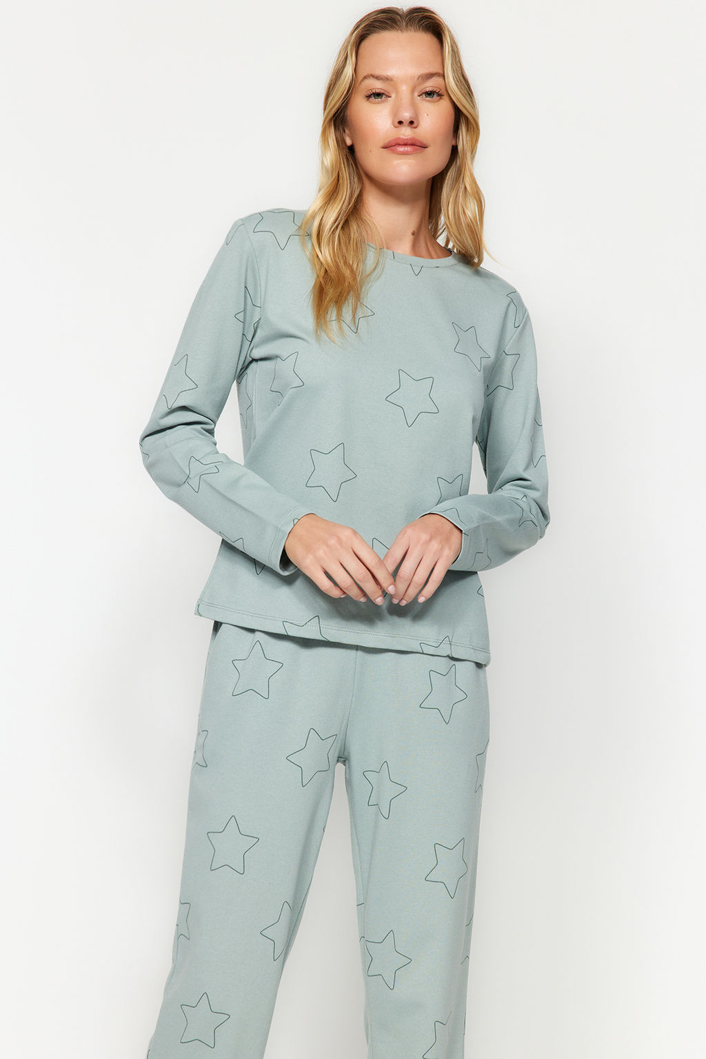 Trendyolmilla Mint %100 Pamuklu Y?ld?zl? Orme Pijama Tak?m? THMAW24PT00234  фото 2