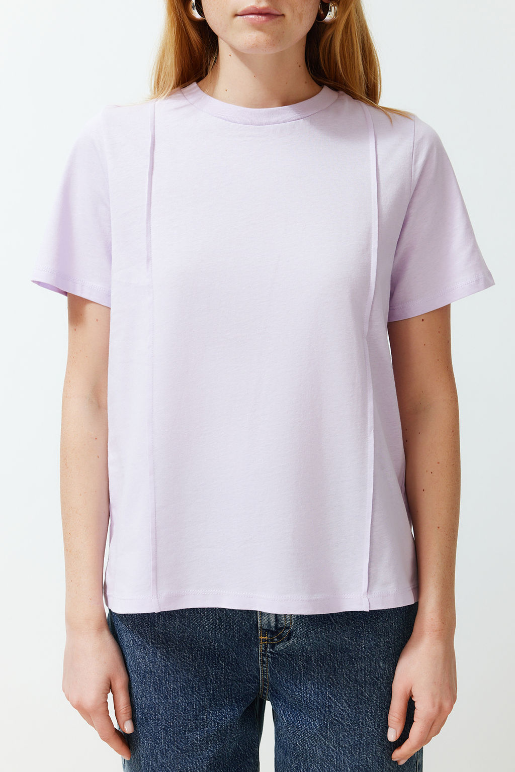 TRENDYOLMILLA Lila Bisiklet Yaka Nervurlu Regular Orme T-Shirt TWOSS24TS00050  фото 4