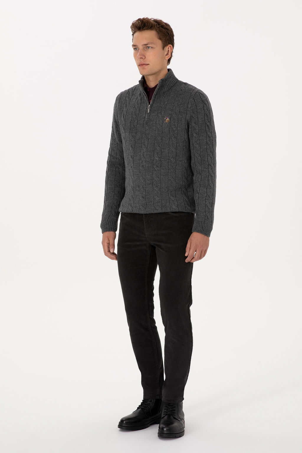 Erkek Gri Slim Fit Kanvas / Chino Pantolon