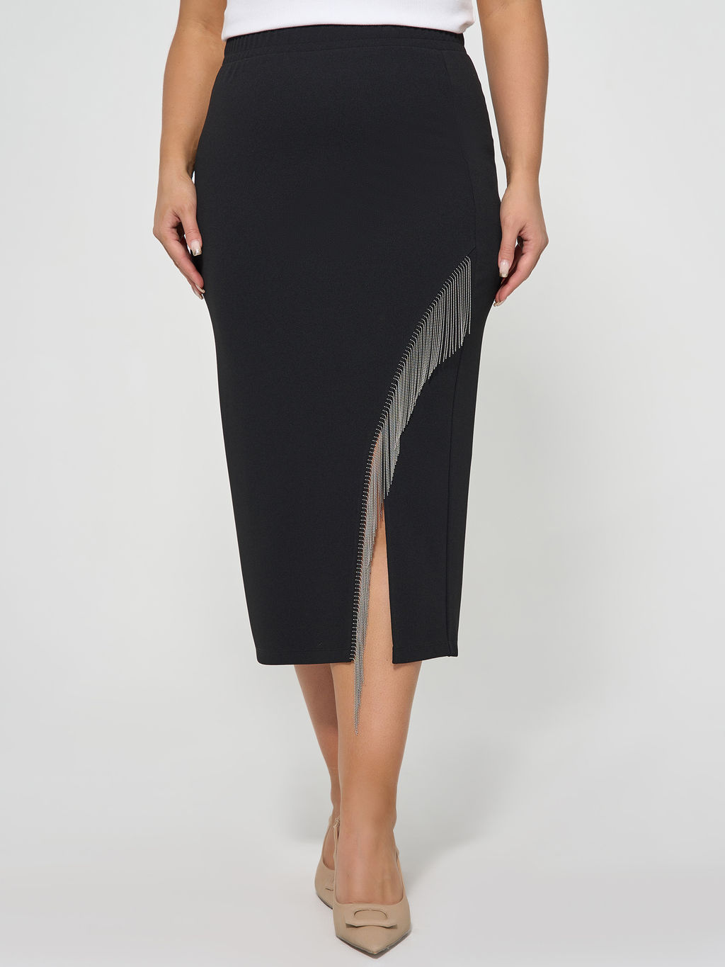 Юбка с разрезом и бахромой