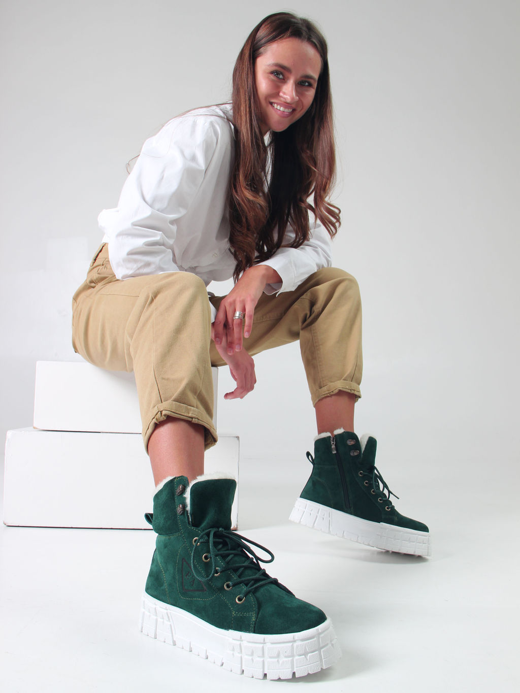 Ботинки 216.212131w. зеленый замша/Мех