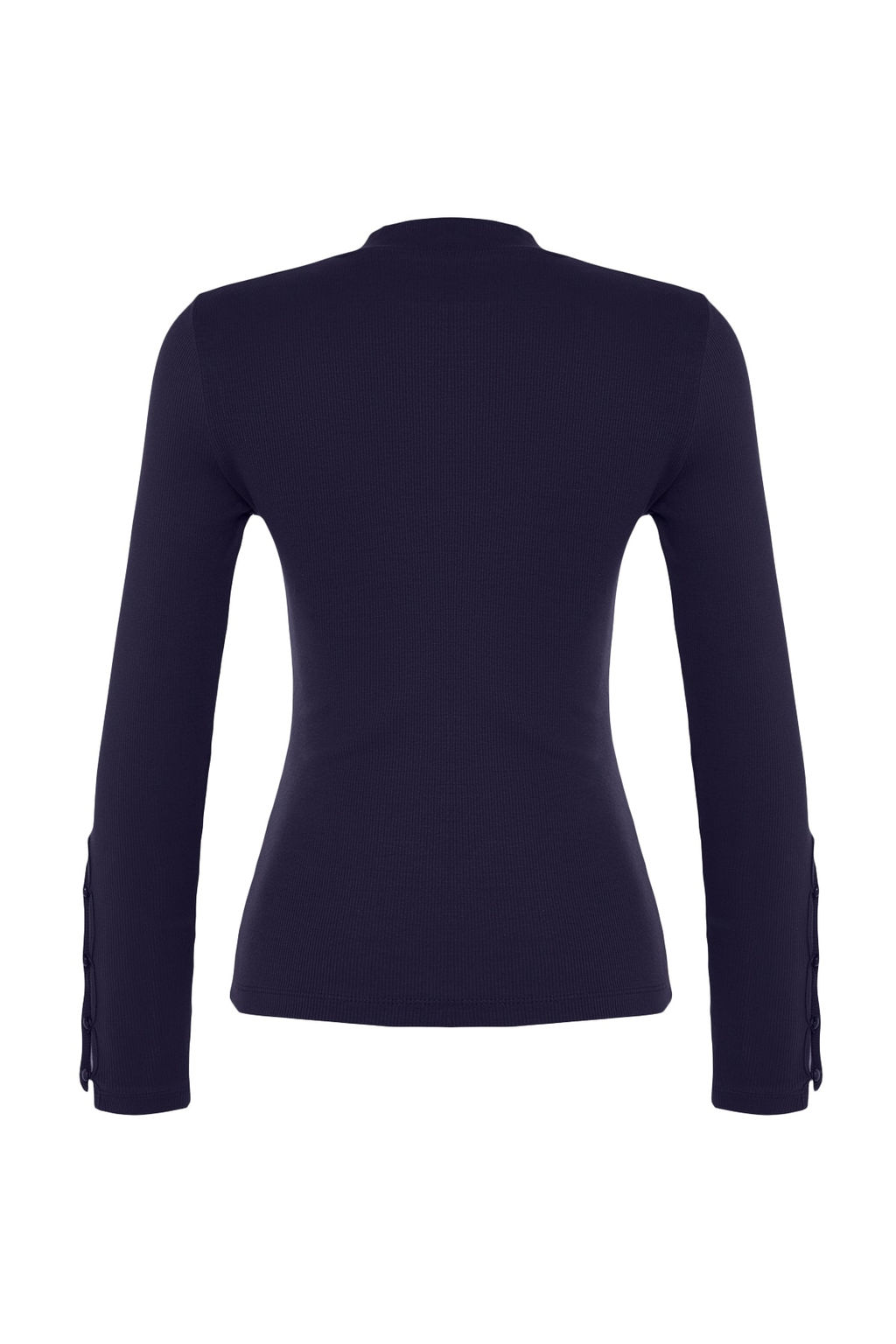 Trendyolmilla Lacivert Dugmeli Fitilli Dik Yaka Fitted/Vucuda Oturan Pamuklu Esnek Orme Bluz TWOAW24BZ00273  фото 8