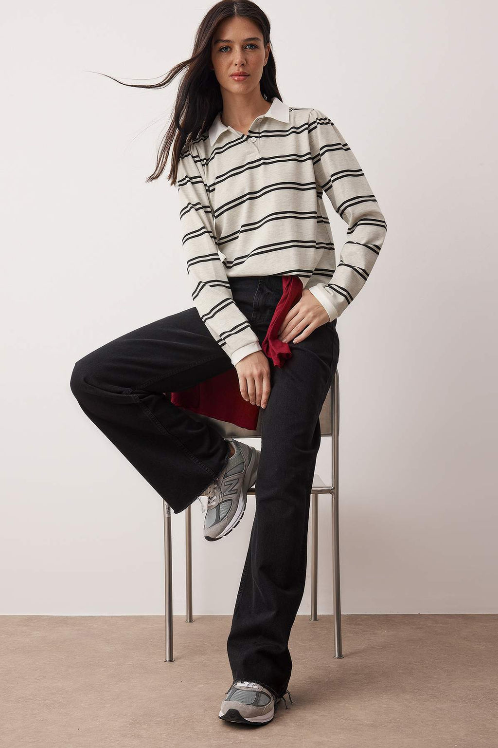 Cok Renkli Cizgili Polo Yaka Fitted/Vucuda Oturan Orme T-Shirt TWOAW26TS00026 - Trendyolmilla фото 2