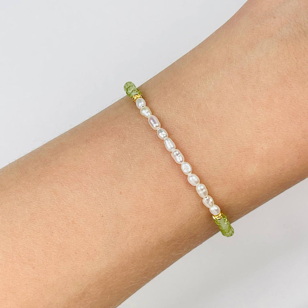 Браслет из Хризолита и Жемчуга 16,5 см +