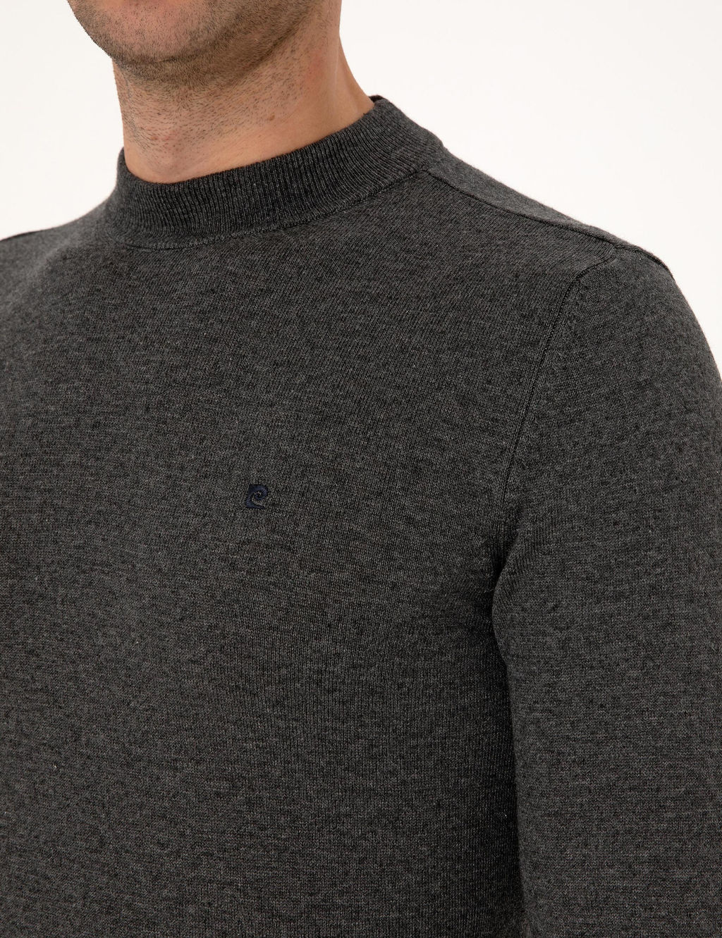 Antrasit Melanj Slim Fit _eyrek Yaka Basic Triko Kazak