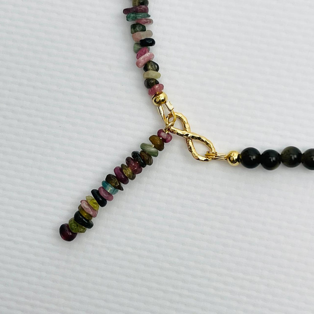 Колье из золотистого Обсидиана и Турмалина микс 42 см +