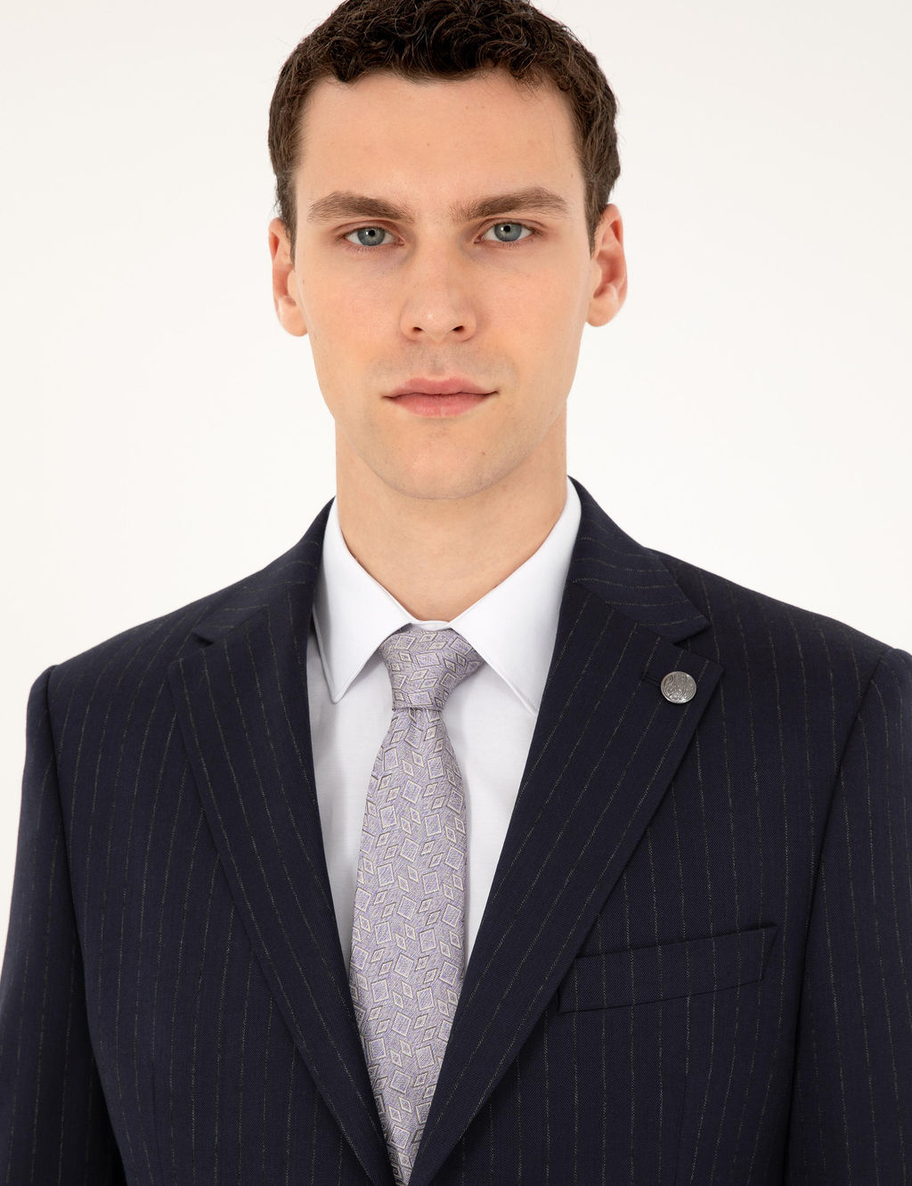 Lacivert Slim Fit _izgili Tak_m Elbise