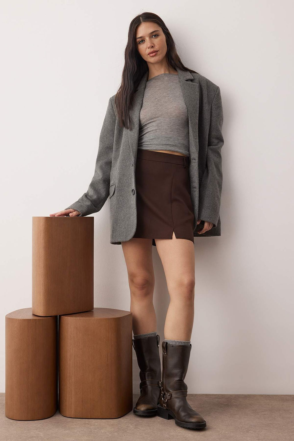 Koyu Kahverengi Pile Detayl? Mini Y?rtmacl? Mini Boy Dokuma Etek TWOAW26ET00000