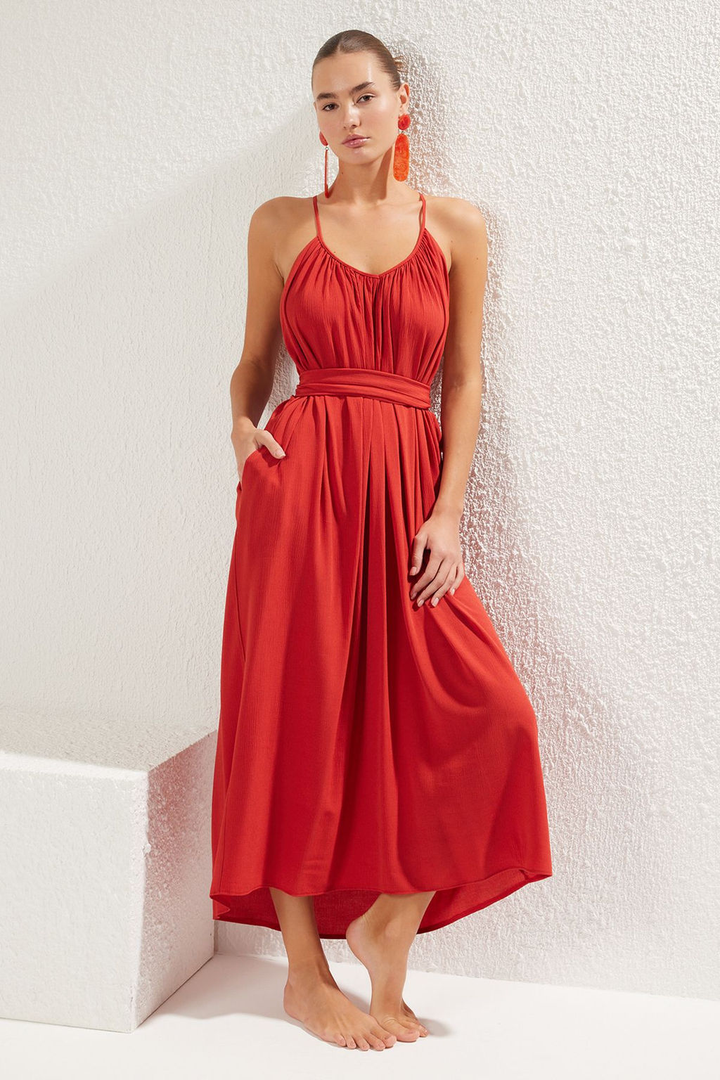 Kiremit Dokuma Buzgulu Maxi Plaj Elbise TBESS25EL00086 - Trendyolmilla фото 5