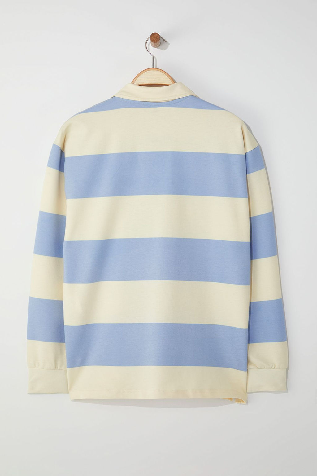 TRENDYOL MAN Mavi Unisex Oversize/Genis Kesim Cizgili Polo Yaka Sweatshirt TMNSS25SW00001 - Trendyolmilla фото 10