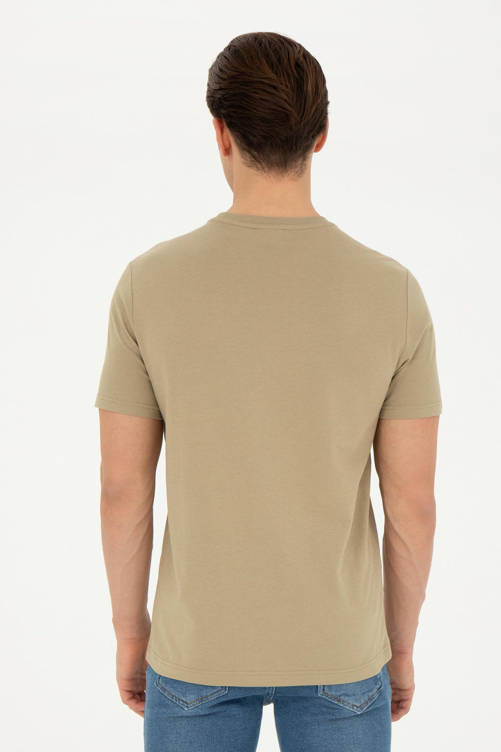Erkek Regular Fit Bisiklet Yaka Haki Basic Ti__rt