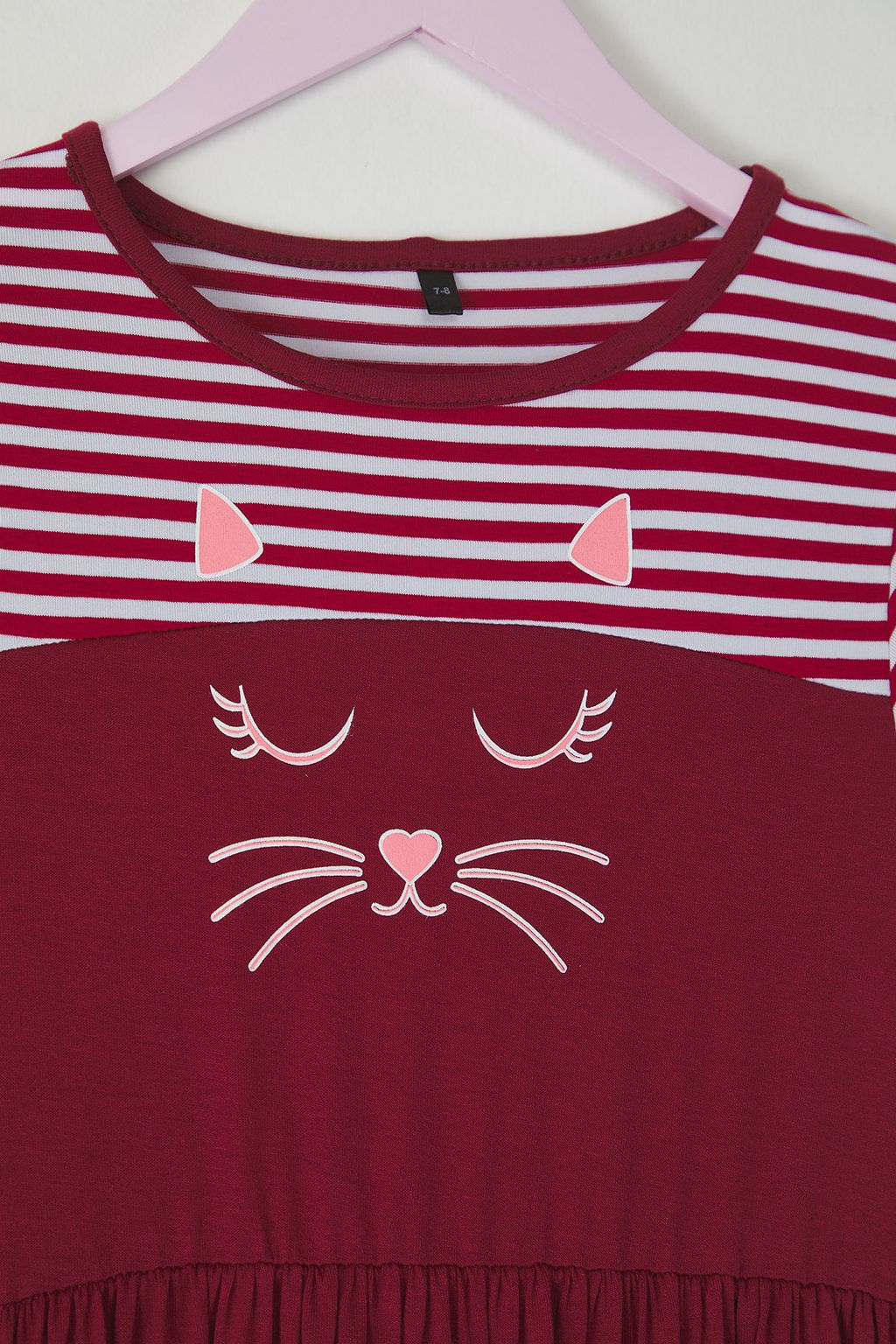 Bordo K?z Cocuk Cizgili K?sa Kol Mini Orme Elbise TKDSS25EL00059 - Trendyolmilla фото 5