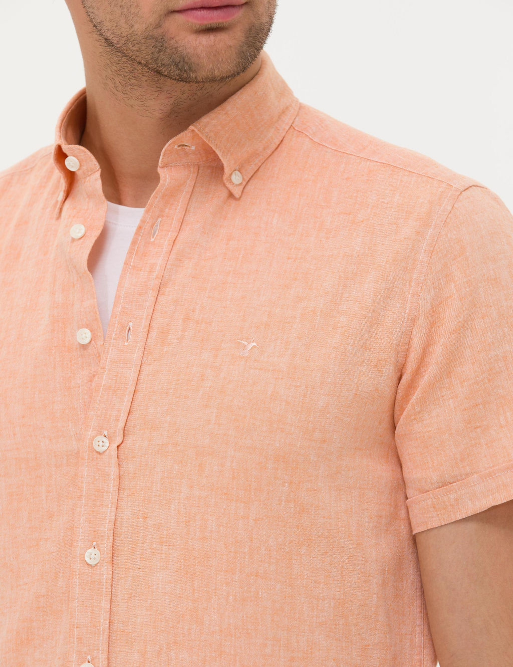Turuncu Slim Fit Keten Kar___ml_ K_sakol G_mlek