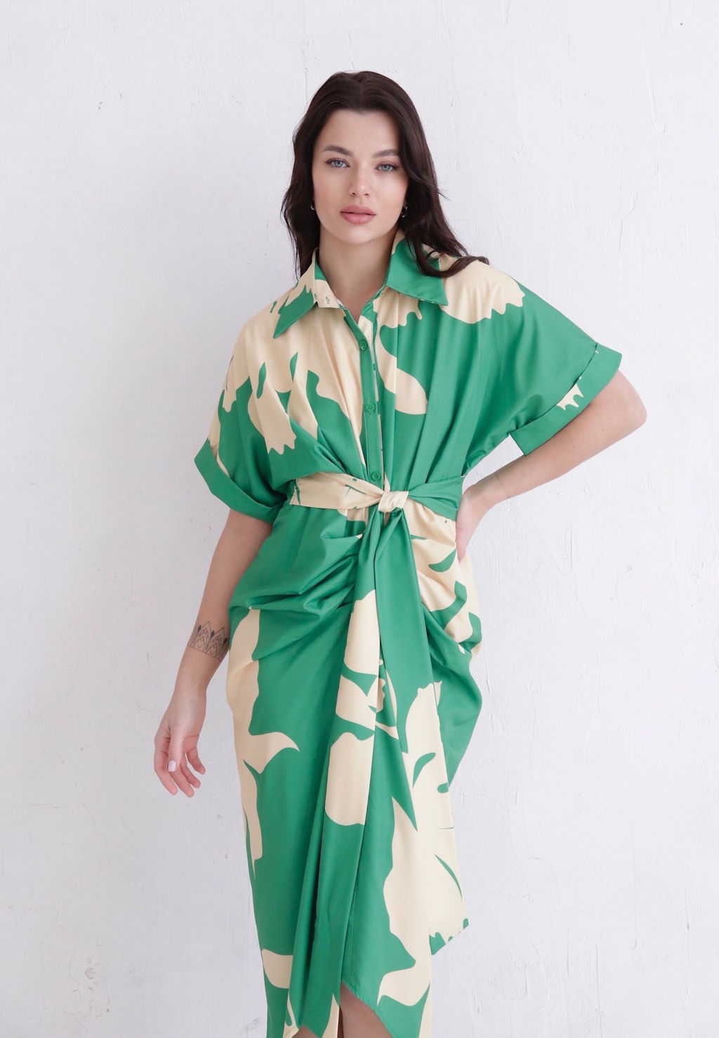 Martichelli Платье-рубашка с драпировкой зелёное  фото 3