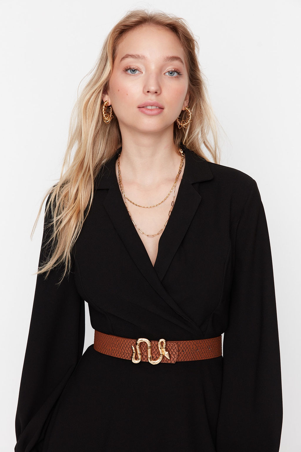 Trendyolmilla Siyah-Taba 2li Paket Croco Desenli Tokal? Deri Gorunumlu Kad?n Kemer TWOAW22KE0076  фото 3