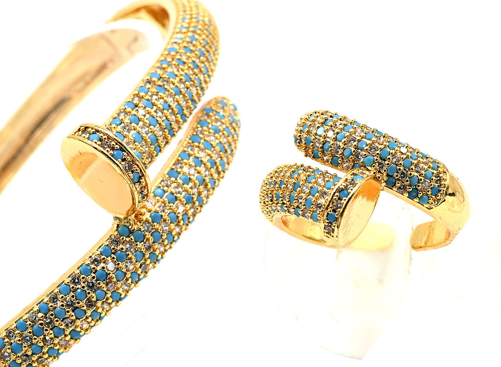 Браслет гвоздь с фианитами цв.голубой, 16см - Радуга камня фото 3