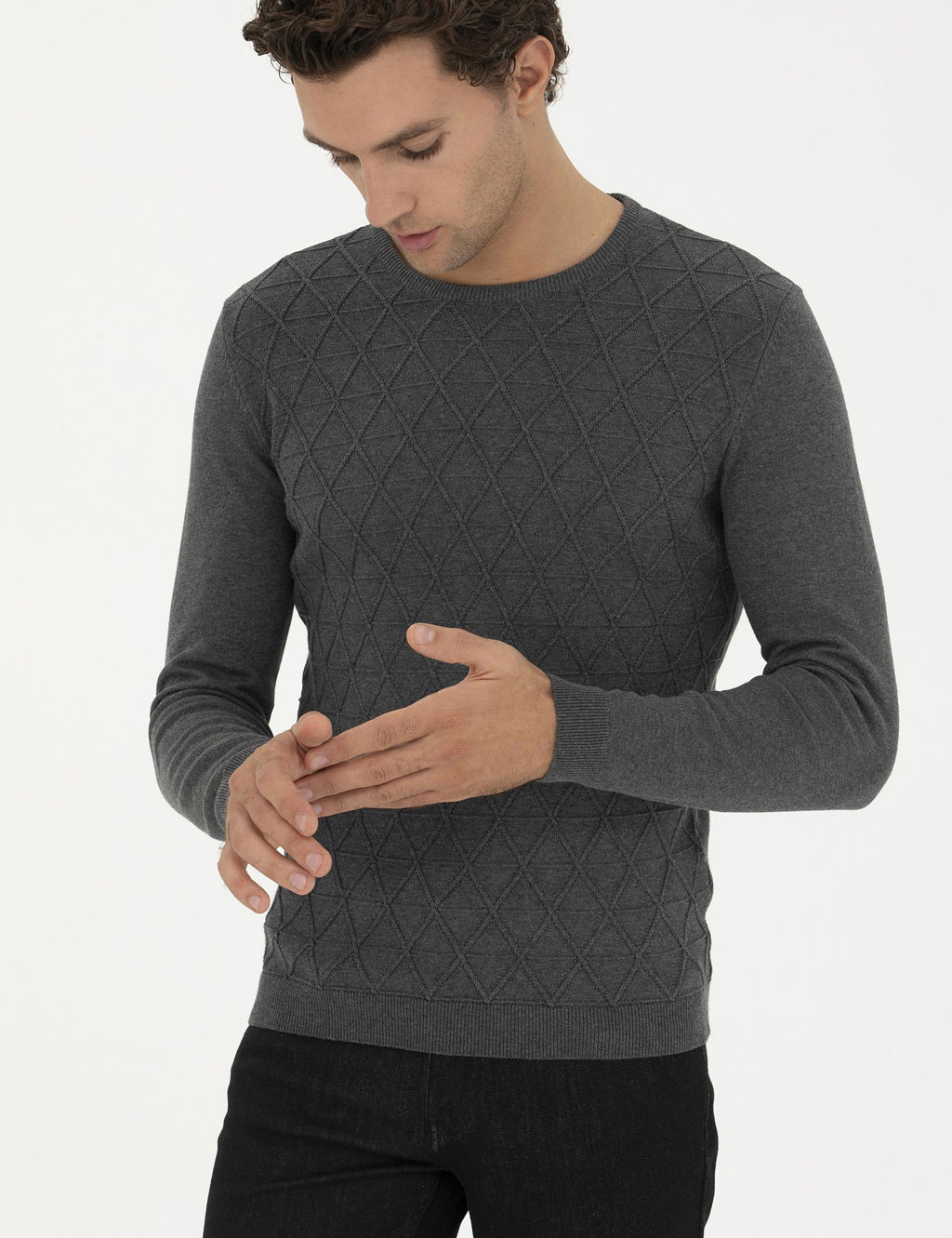 Серый меланжевый приталенный трикотаж с круглым вырезом - Cacharel фото 3