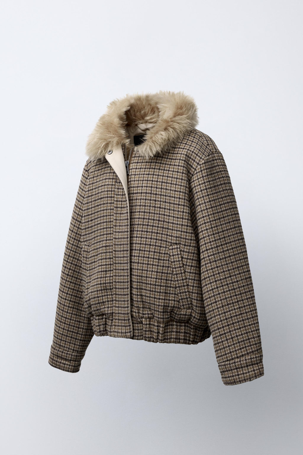 CHECKED BOMBER JACKET WITH FAUX FUR COLLAR - Zara фото 2