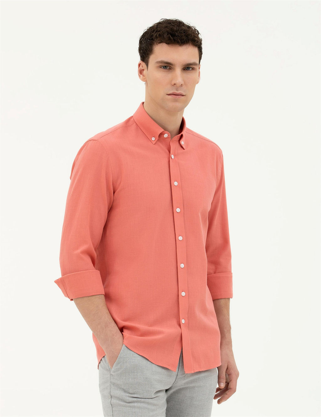 Pembe Slim Fit Uzun Kollu G_mlek