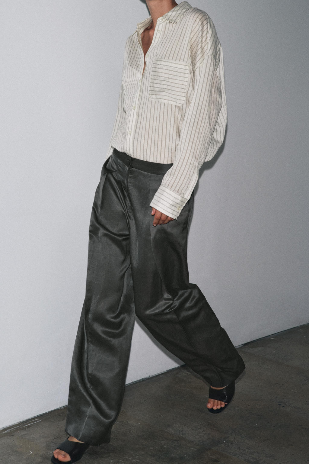 SATIN LINEN BLEND TROUSERS ZW COLLECTION