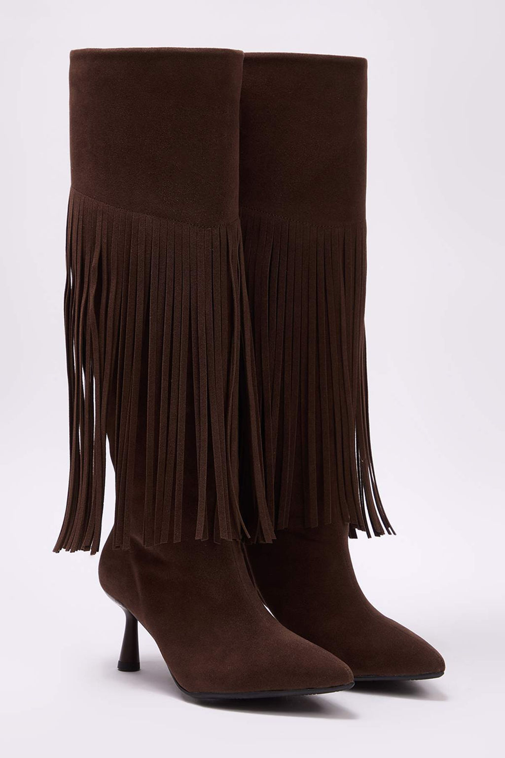 Koyu Kahverengi Suet Puskul Detayl? Topuklu Kad?n Cizme TAKAW26CZ00018 - Trendyolmilla фото 3