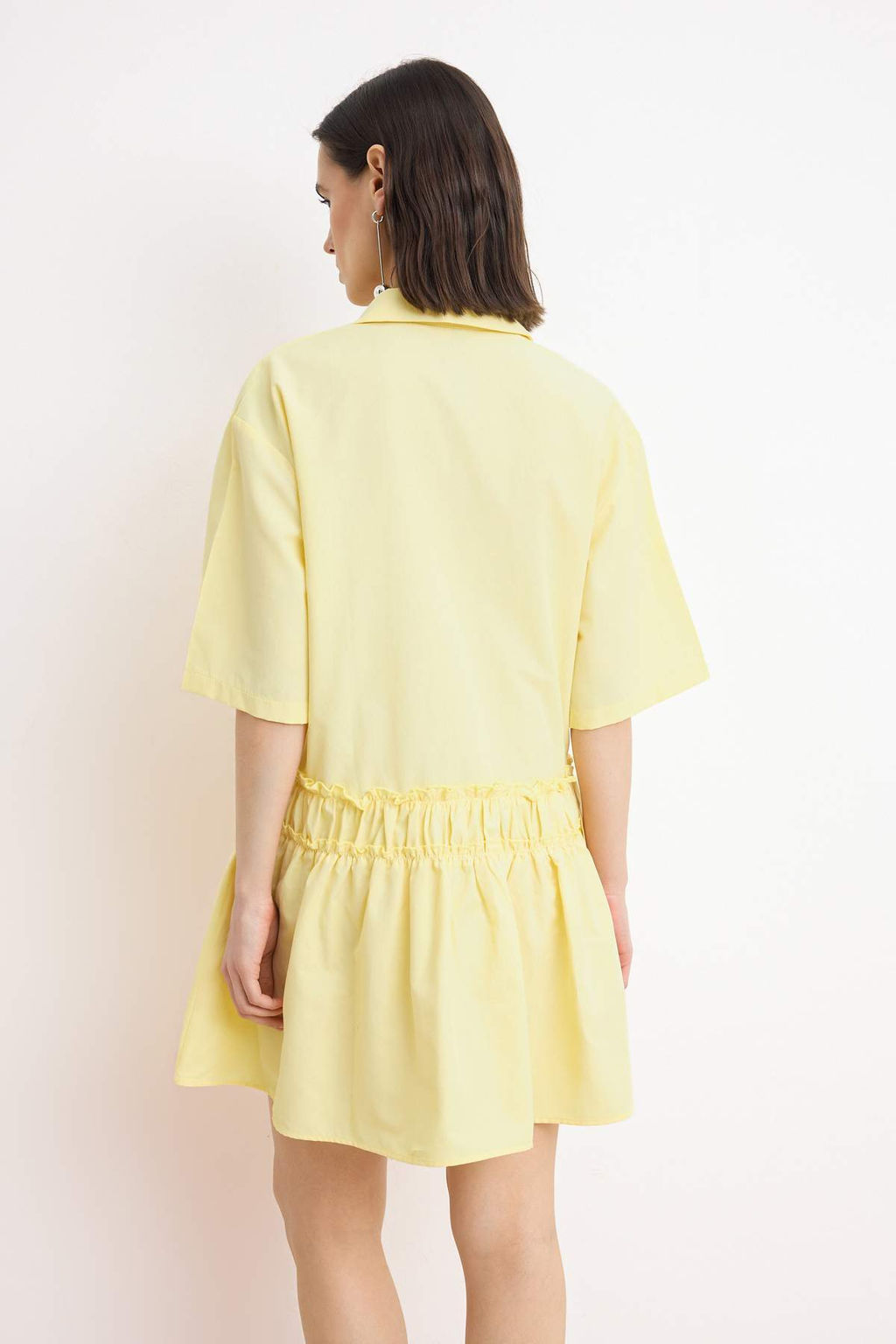 Ac?k Sar? Etek Detayl? Dokuma Gomlek Elbise TWOSS26EL00442 - Trendyolmilla фото 4