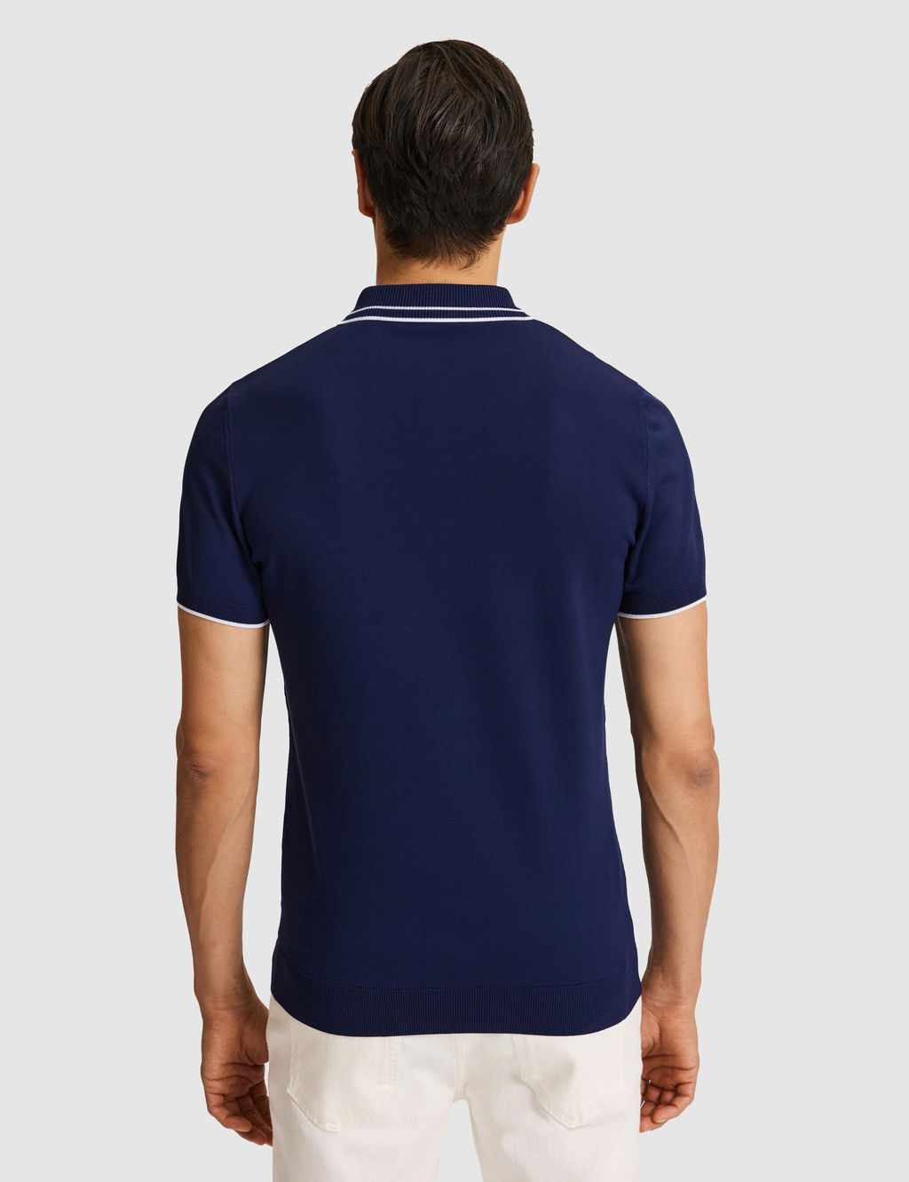 Lacivert Slim Fit Fermuarl_ Polo Yaka Triko T-shirt