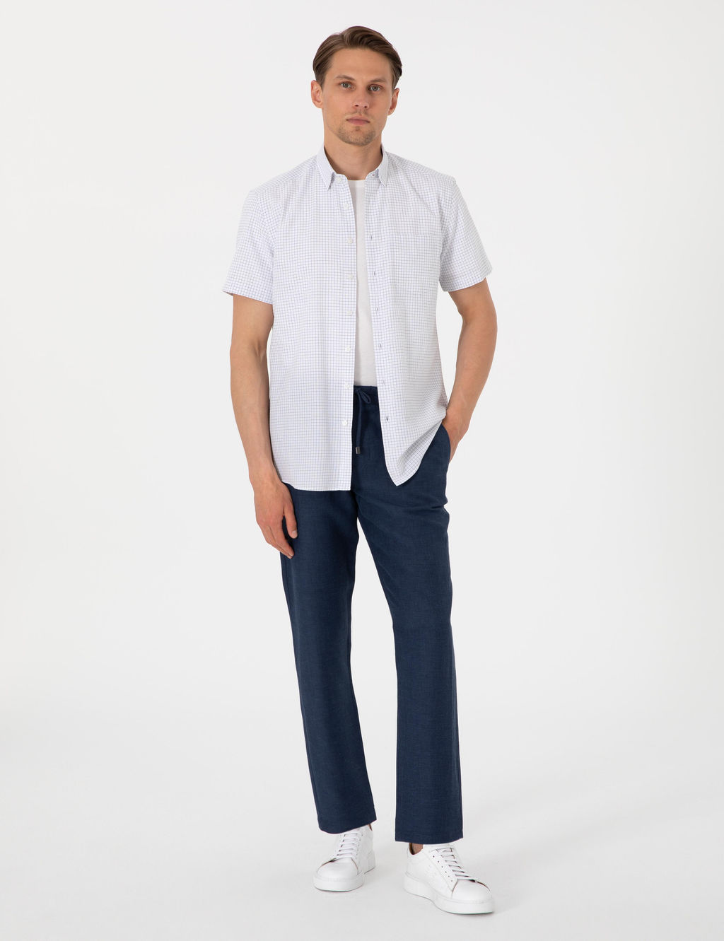 Lacivert Kareli Regular Fit K_sa Kollu G_mlek - Pierre cardin фото 4