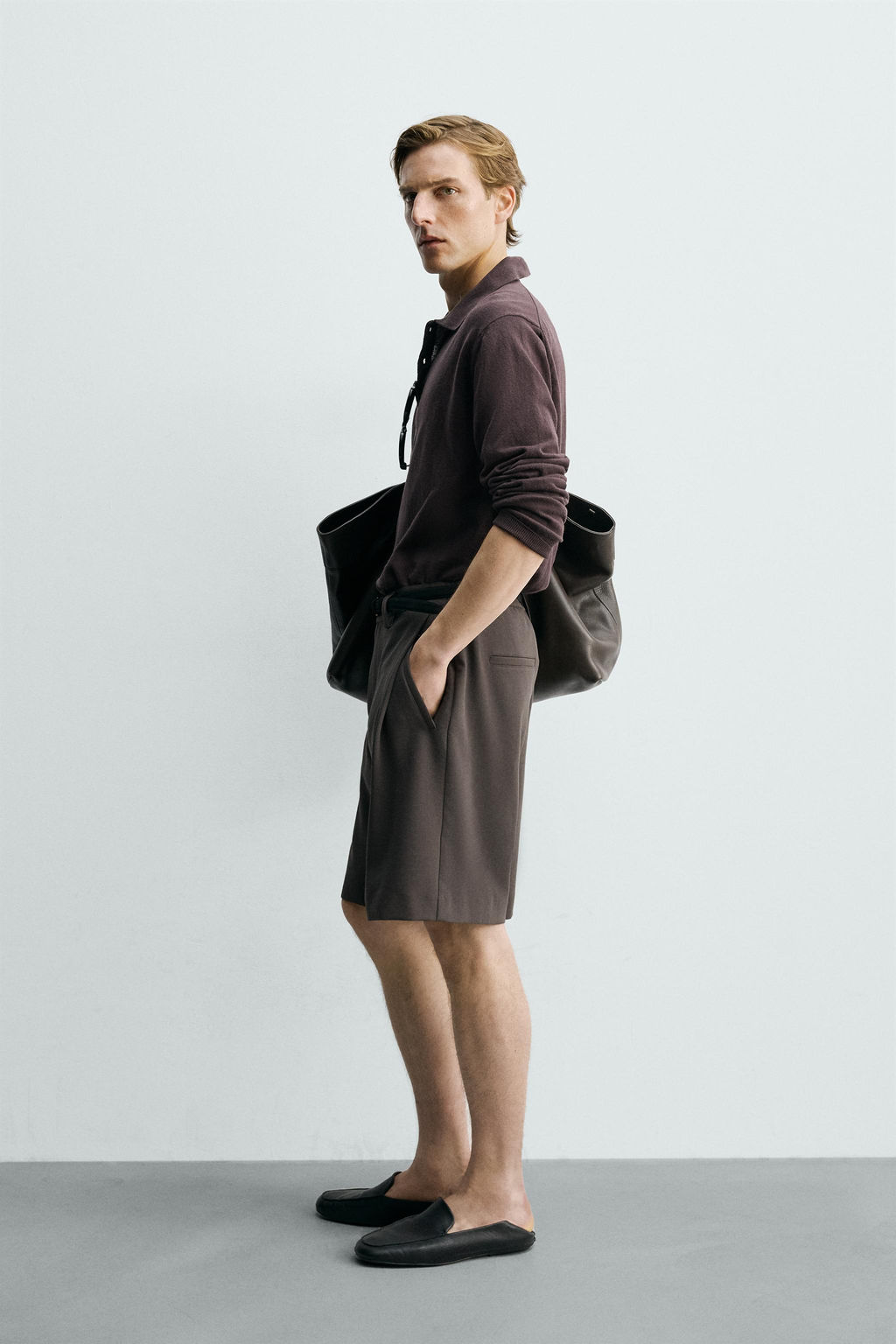 BERMUDA RELAXED FIT PLIEGUES LATERALES / Chocolate - Zara фото 4