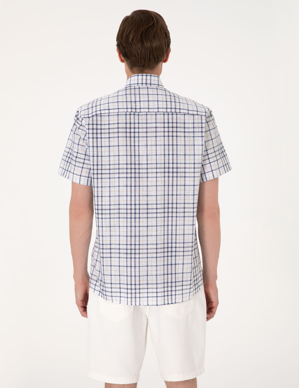 Lacivert Regular Fit K_sa Kollu Ekose G_mlek