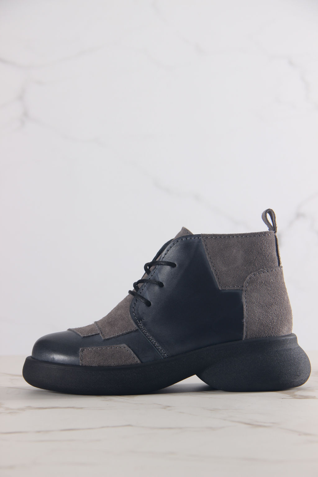 Ботинки 305.927bl.Вакса черная+серый замок замша/шерсть