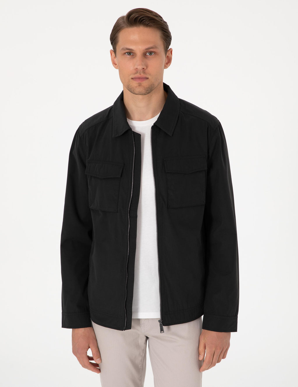 Siyah Rregular F_t Fermuarl_ _nce Ceket