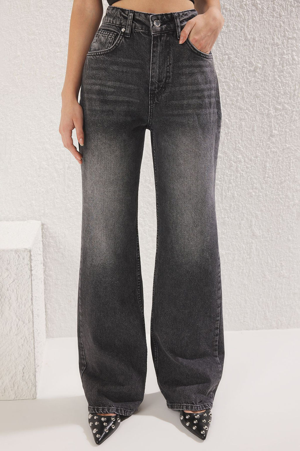Antrasit Yuksek Bel Wide Leg Jeans TWOSS25JE00172