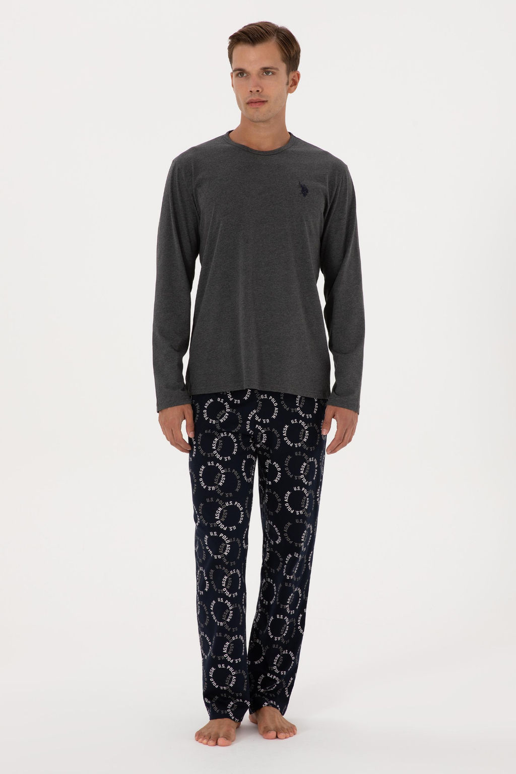 Erkek Antrasit Melanj Pijama Tak_m_ Sepette S_rpriz _ndirim - U.s. polo assn фото 4