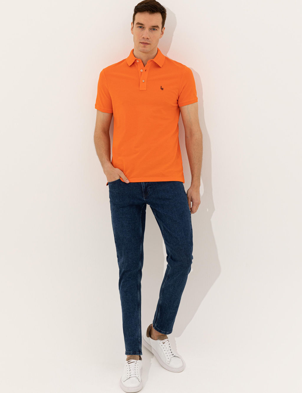 Turuncu Polo Yaka Slim Fit Basic T-Shirt
