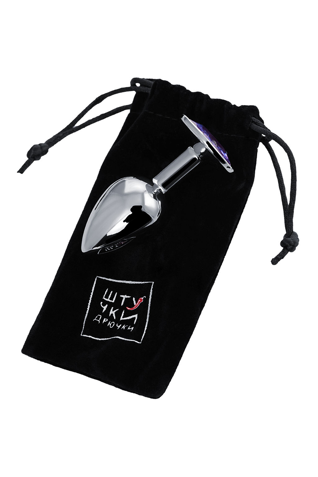 Анальная втулка Штучки-дрючки, металл, серебряная, с фиолетовым кристаллом, 7 см, 2,8 см, 50 г  фото 6