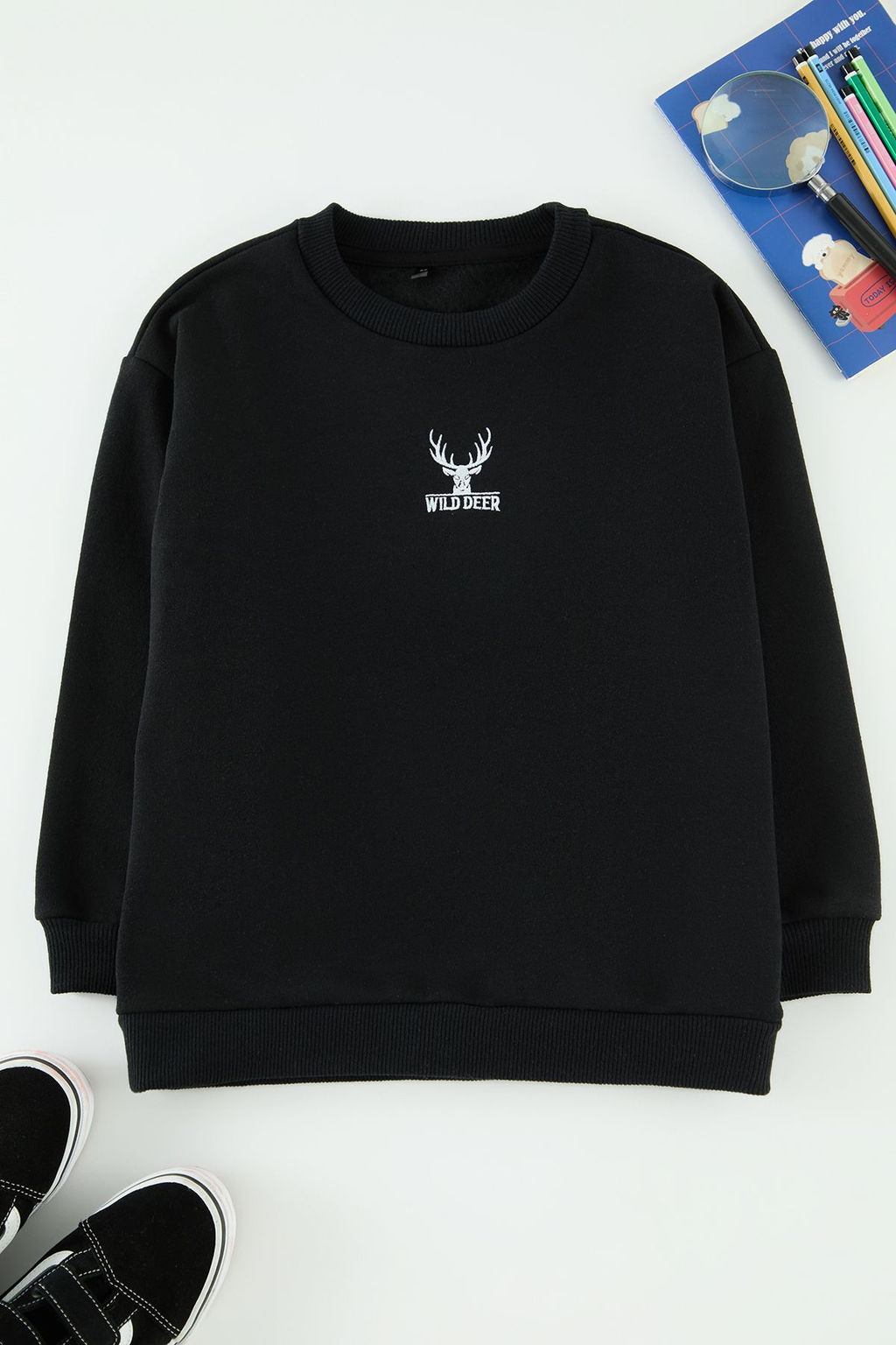 Siyah Erkek Cocuk Baba-Ogul Bask?l? Orme Mini Me Sweatshirt TKDAW25SW00054 - Trendyolmilla фото 2