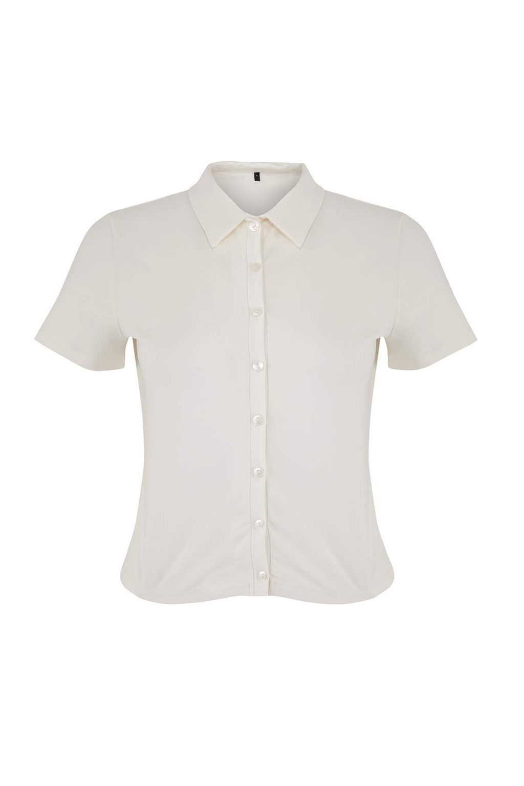 Wardrobe Essentials-Ekru Fitted/Vucuda Oturan Dugmeli K?sa Kollu Crop Esnek Orme Bluz TWOSS26BZ00272