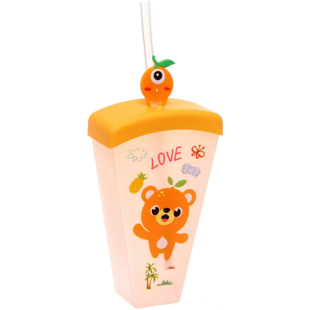 Цена за 2 шт. Стакан пластиковый 400мл "Свежесть лета" с трубочкой, цвета микс