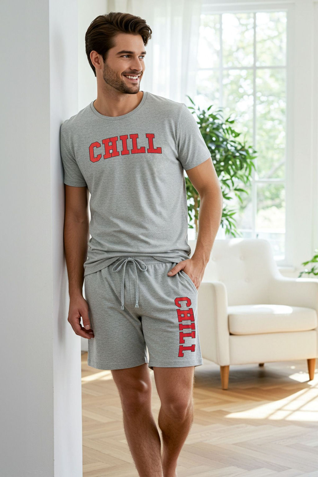 TRENDYOL MAN Lacivert Regular Fit Bask?l? Sortlu Orme Pijama Tak?m? TMNSS25PT00015