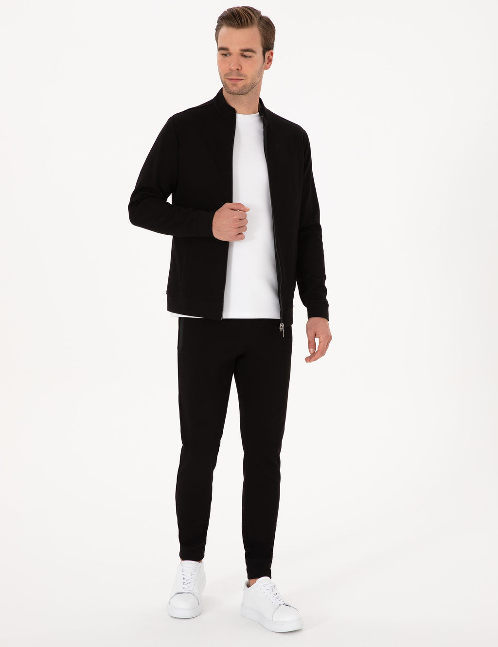 Siyah Slim Fit Pamuk Kar___ml_ Pa_as_ Lastikli E_ofman Alt_